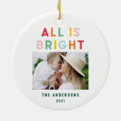 Fotocollage kerstregenboogkleurige heldere foto keramisch ornament (Achterkant)