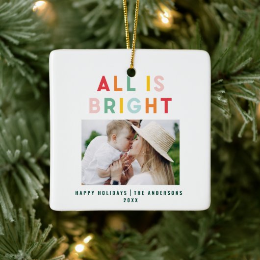 Fotocollage kerstregenboogkleurige heldere foto keramisch ornament (Boom)