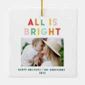 Fotocollage kerstregenboogkleurige heldere foto keramisch ornament (Achterkant)