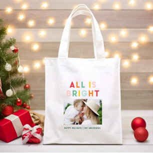 Fotocollage kerstregenboogkleurige heldere foto tote bag