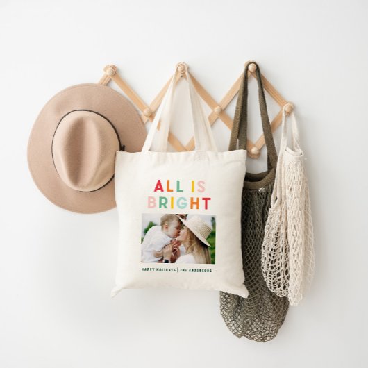 Fotocollage kerstregenboogkleurige heldere foto tote bag