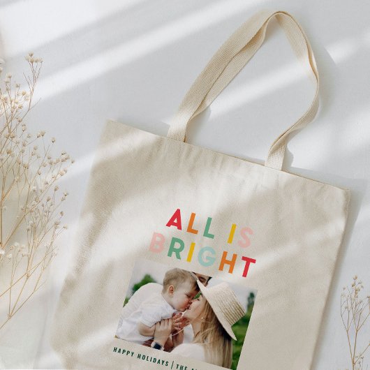 Fotocollage kerstregenboogkleurige heldere foto tote bag