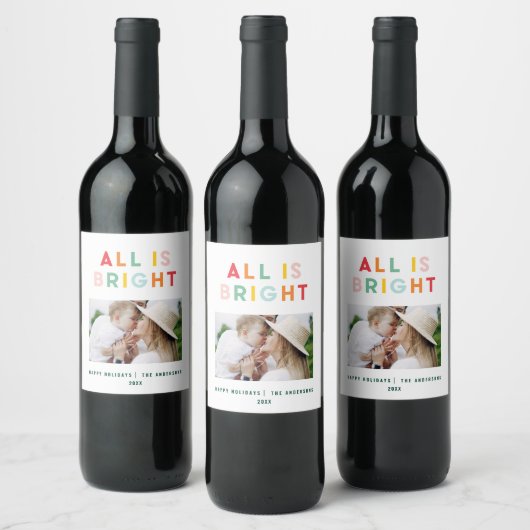 Fotocollage kerstregenboogkleurige heldere foto wijn etiket (Flessen)