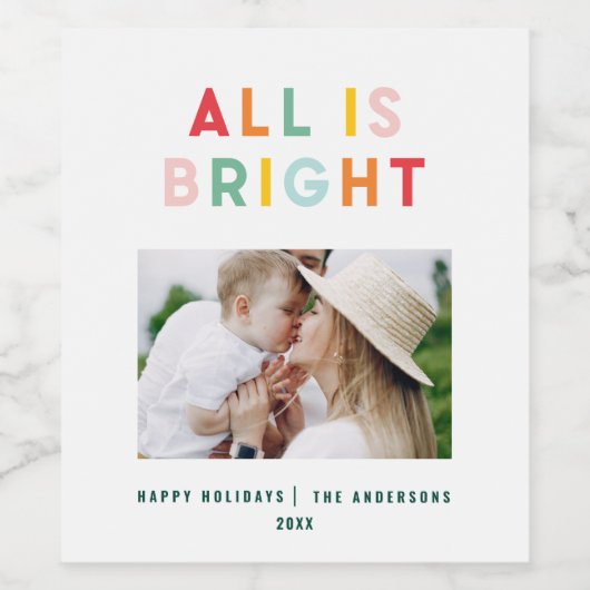 Fotocollage kerstregenboogkleurige heldere foto wijn etiket (Enkel label)