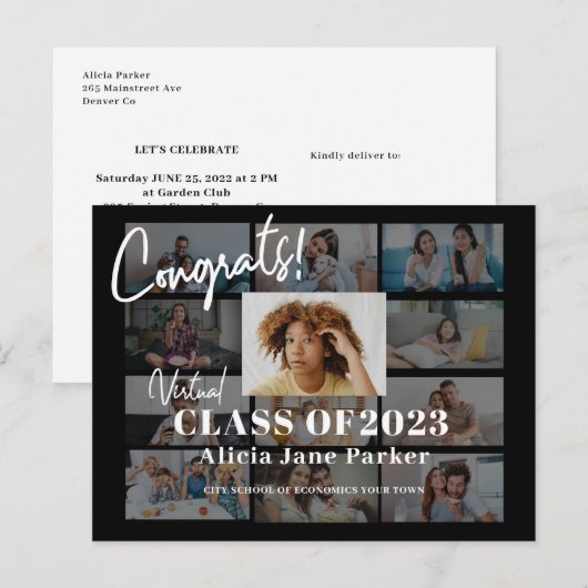 Fotocollage klasse afstuderen van uitnodiging van  (Voorkant / Achterkant)