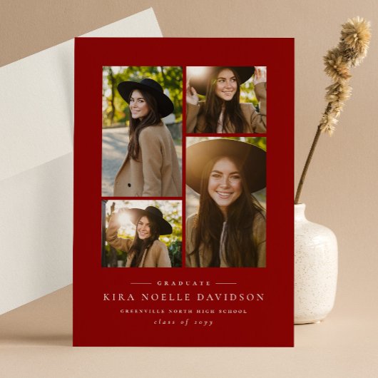 Fotocollage klassiek rood afstuderen aankondiging