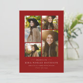 Fotocollage klassiek rood afstuderen aankondiging (Staand voorkant)