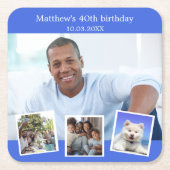 Fotocollage koninklijk blauw verjaardagsfeestje kartonnen onderzetters (Voorkant)