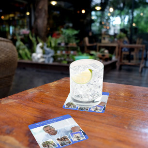 Fotocollage koninklijk blauw verjaardagsfeestje kartonnen onderzetters