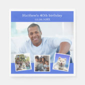 Fotocollage koninklijk blauw verjaardagsfeestje servet (Voorkant)