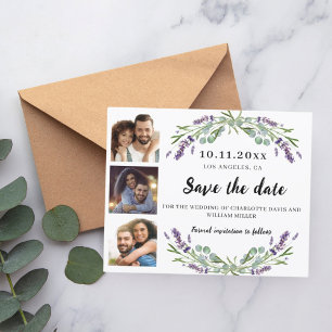 Fotocollage lavendel bruiloft Save the Date kaart