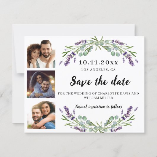 Fotocollage lavendel bruiloft Save the Date kaart (Voorkant)