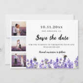 Fotocollage lavendel paarse bruiloft save the date (Voorkant)