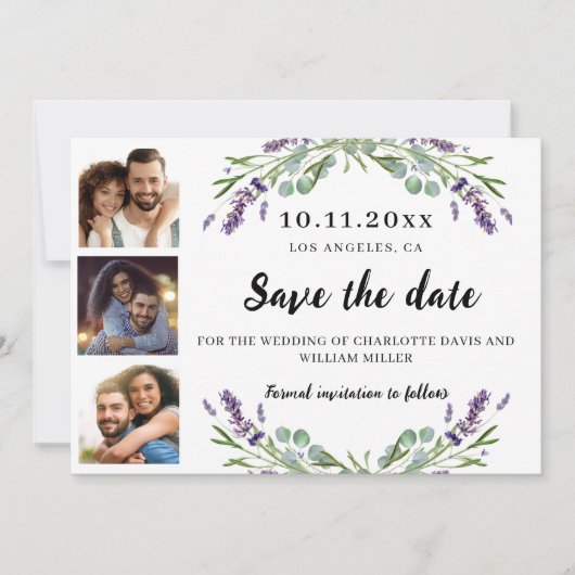 Fotocollage lavendelbloemen bruiloft save the date (Voorkant)