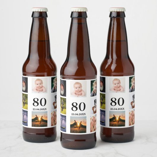 Fotocollage man op 80ste verjaardagsfeestje bier etiket (Flessen)