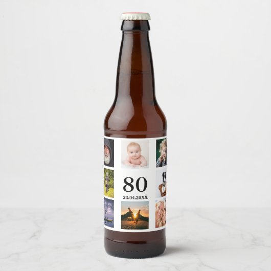 Fotocollage man op 80ste verjaardagsfeestje bier etiket (Voorkant)
