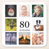 Fotocollage man op 80ste verjaardagsfeestje kartonnen onderzetters (Voorkant)