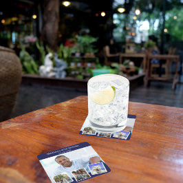 Fotocollage marineblauw verjaardagsfeestje kartonnen onderzetters
