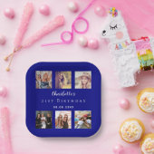 Fotocollage marineblauw verjaardagsfeestje papieren bordje (Feest)