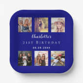 Fotocollage marineblauw verjaardagsfeestje papieren bordje (Voorkant)