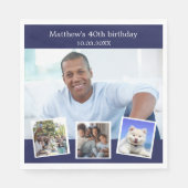 Fotocollage marineblauw verjaardagsfeestje servet (Voorkant)