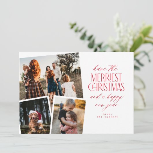 Fotocollage Merriest Christmas Rood en Wit Kaart (Staand voorkant)