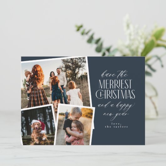 Fotocollage Merriest Christmas Rood en Wit Kaart (Staand voorkant)