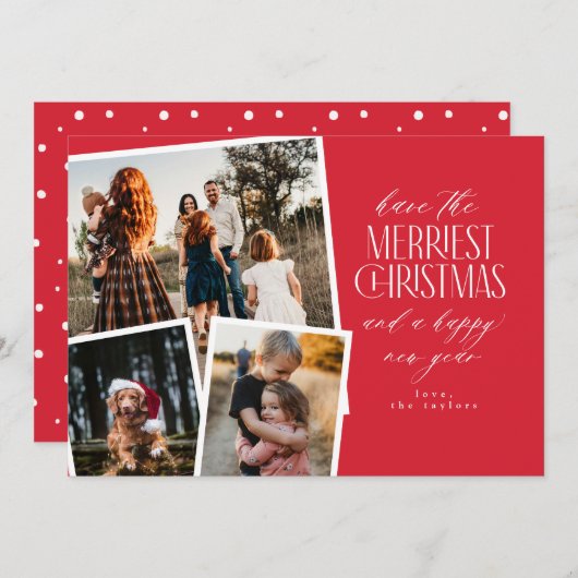 Fotocollage Merriest Christmas Rood en Wit Kaart (Voorkant / Achterkant)