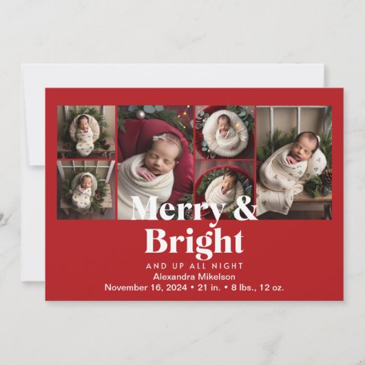 Fotocollage Merry and Bright Birth Aankondiging (Voorkant)