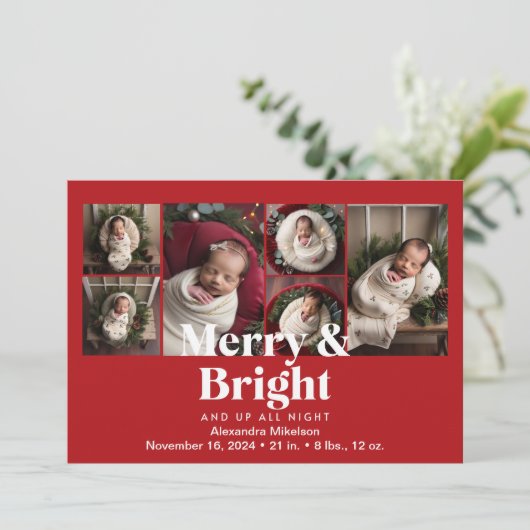 Fotocollage Merry and Bright Birth Aankondiging (Staand voorkant)