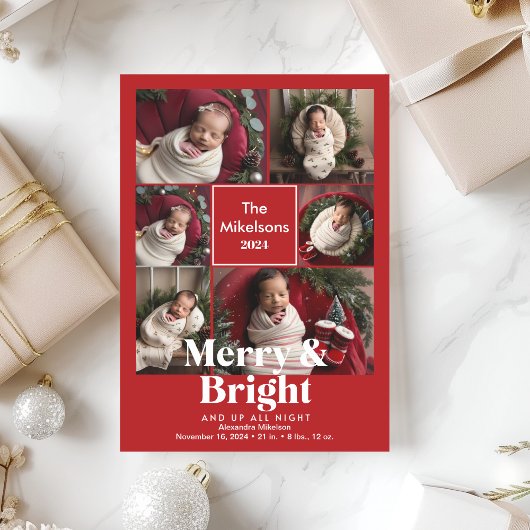 Fotocollage Merry and Bright Birth Aankondiging