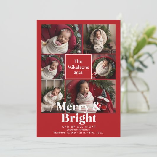 Fotocollage Merry and Bright Birth Aankondiging (Staand voorkant)