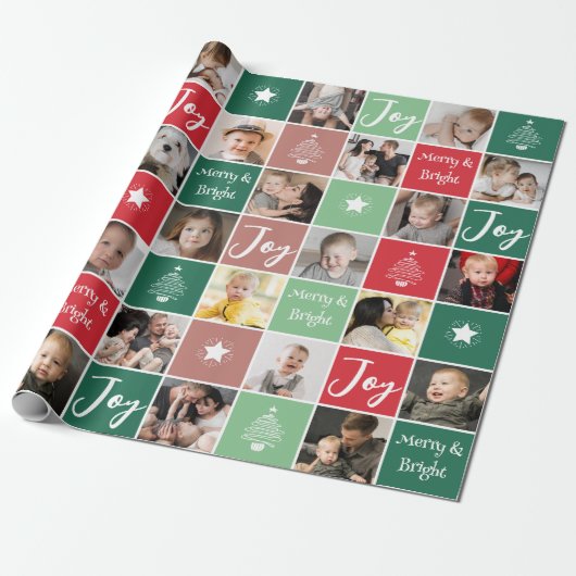 Fotocollage Merry & Bright Christmas Cadeaupapier (Uitgerold)
