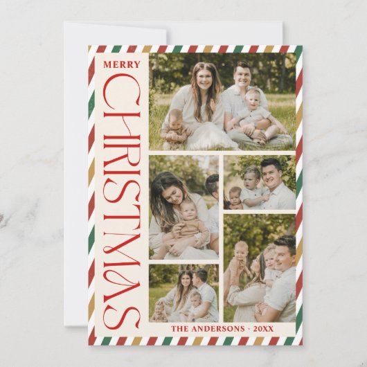 Fotocollage Merry Christmas Arch Retro Stripes Feestdagenkaart (Voorkant)