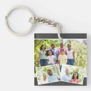 Fotocollage met 3 familiefoto's - houtskoolgrijs sleutelhanger