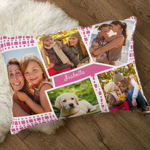 Fotocollage met 5 afbeeldingen Roze en Wit Accent Kussen
