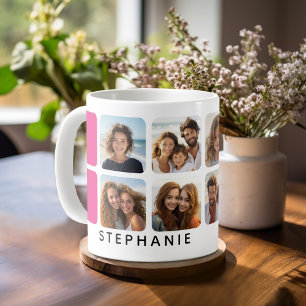 Fotocollage met 8 foto's en hete roze accenten koffiemok