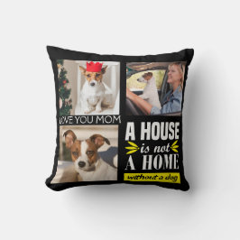 Fotocollage met drie afbeeldingen en hondencitaat kussen