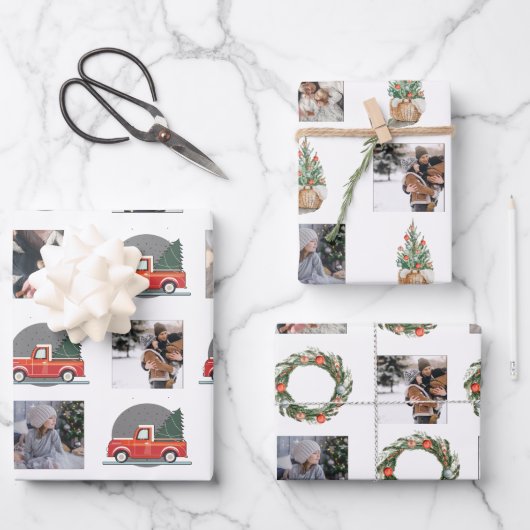 Fotocollage met kerstelementen van de waterverf inpakpapier vel (Voorkant)