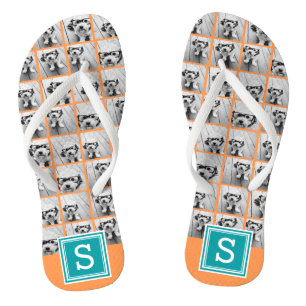 Fotocollage met monogram - Oranje en turquoise Teenslippers