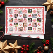 Fotocollage met rode sneeuwvlokken Kerstwensen Feestdagenkaart