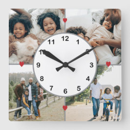 Fotocollage met schattige harten vierkante klok