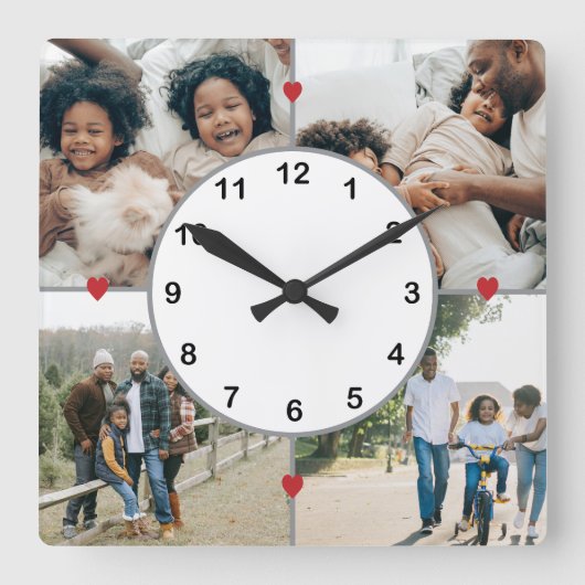 Fotocollage met schattige harten vierkante klok (Voorkant)