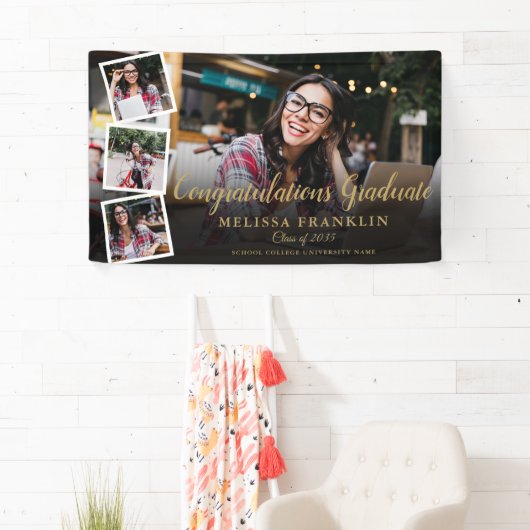 Fotocollage Modern Gold Graduation Party Spandoek (Insitu)