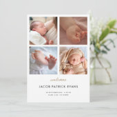 Fotocollage Modern Gouden Letter Jongen Meisje Geb Aankondiging (Staand voorkant)