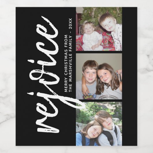 Fotocollage - Modern Holiday Rejoice - Wijn Etiket (Enkel label)