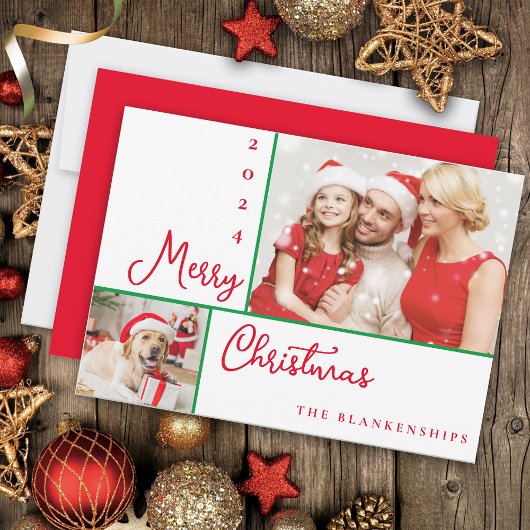 Fotocollage Modern Red Script Kerstmis Feestdagenkaart