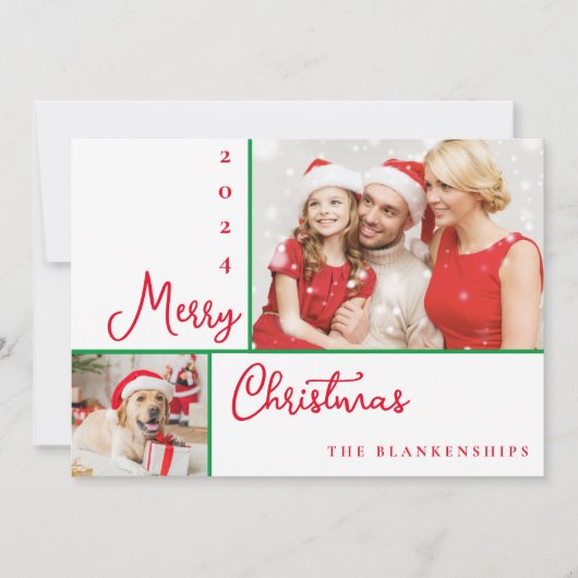 Fotocollage Modern Red Script Kerstmis Feestdagenkaart (Voorkant)
