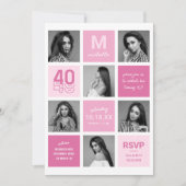 Fotocollage Modern Roze 40e Verjaardag Kaart (Voorkant)
