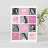 Fotocollage Modern Roze 40e Verjaardag Kaart (Staand voorkant)